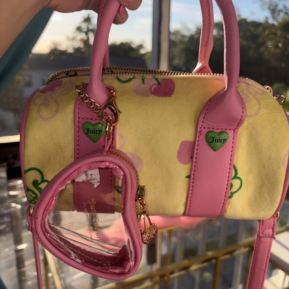 Juicy Couture Pink & Yellow Mini Cherry 🍒 Heart Satchel mini bag